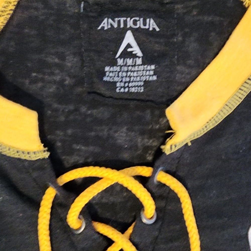 Antigua Steelers NFL Football Lace Up T-Shirt Patch Logo Black Gold M - Picture 3 of 5